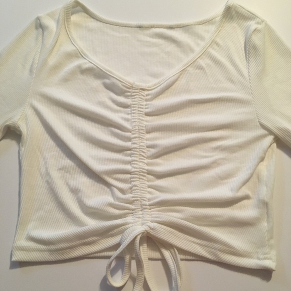 Drawstring Ruched Front Rib-knit Crop Top - Picture 2 of 3